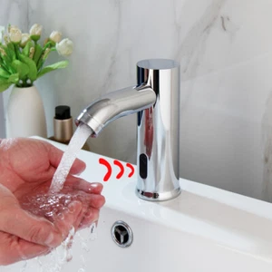 Grifo de baño sin contacto automático de un solo orificio mezclador de latón grifo de lavabo de montaje en cubierta - Imagen 1 de 12