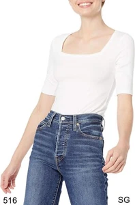 Essentials Women's Slim-Fit Half Sleeve Square Neck T-Shirt, Bright White Small - Picture 1 of 7