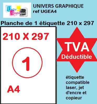 UNIVERS GRAPHIQUE A4 papier adhésif blanc, Étiquette autocollante 210 x 297 mm planche adhésive