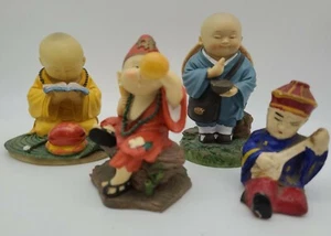Lot 4 Chinese Asian Figurines, Mud Men Hand Painted - Picture 1 of 11