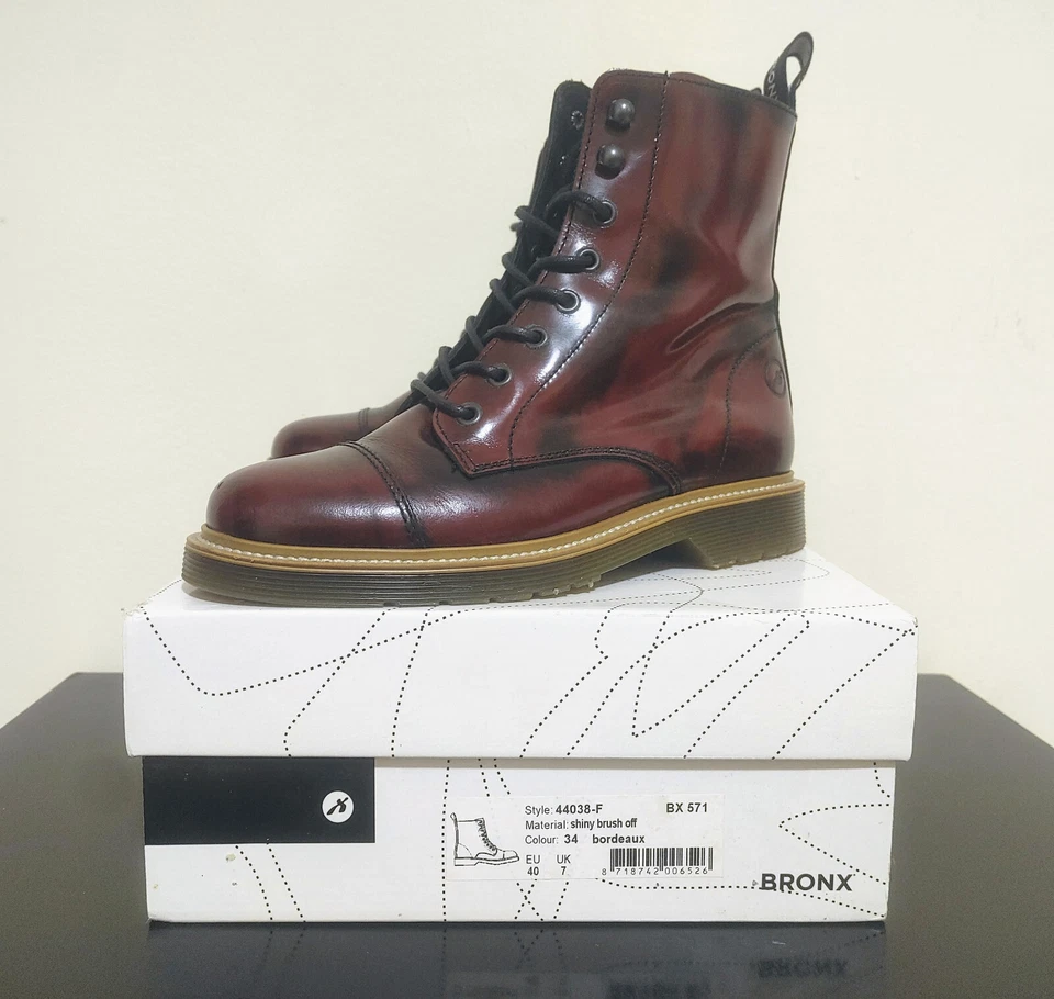 Bronx Boots 39 EU Burgundy Real Leather BX 571 44038-F New with Box - Imagen 1 de 4