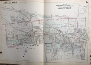 1950 MAIN LINE CHESTER CO PA TREDYFFRIN WILLISTWN E. WHITELAND MALVERN ATLAS MAP - Picture 1 of 4