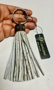 Raviani Brown & White Calfskin Leather Fringe Keychain W/ Studs - Picture 1 of 3