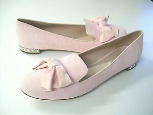 Miu Miu Prada Flats Crystal Heel $795 Pale Pink Suede Bow 41 ITALY