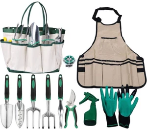 11 Pc GARDEN TOOL SET Gardening Hand Tool Kit w Apron & Storage Tote Bag - Picture 1 of 6