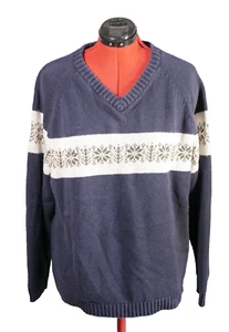 Vtg Fargo Mens XL Fair Isle Oversized Sweater Pullover Longsleeve Blue Hong Kong - Picture 1 of 15