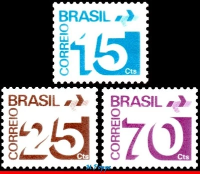 1250+52+56 BRAZIL 1975 NUMERALS, POST OFFICE EMBLEM, PHOSPHORESCENT BAR, MNH - Image 1 of 4