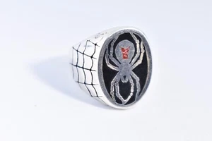 Vintage Silver Bronze 12.25 Men's Southwestern Inlay Black Widow Spider Ring - Picture 1 of 8