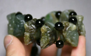 10CM China Natural Ola DUSHAN Jade Jadeite Carving Dragon Turtle Bracelet Bangle - Picture 1 of 5