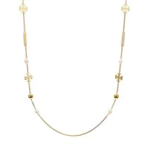 TORY BURCH White Kira Scatter Logo Rosary Necklace. Retail $198 - Picture 1 of 8