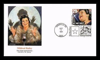 DR JIM STAMPS US COVER MILDRED BAILEY JAZZ SINGER LEGENDS OF MUSIC FDC FLEETWOOD - Image 1 of 2