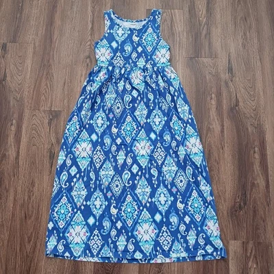 Gymboree Size S TRUE BLUE SUMMER Dress Maxi Pattern Ikat Comfy Cotton Girls - Image 1 of 4