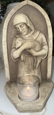 Vintage Carruth Stone Hanging Votive Holder Good Shepard Heavy 10x6 - Image 1 of 4