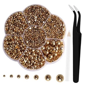 6000 Pcs Nail Pearls for Nails Art Half Pearl for Crafts, Face Eyes Gold - Picture 1 of 7