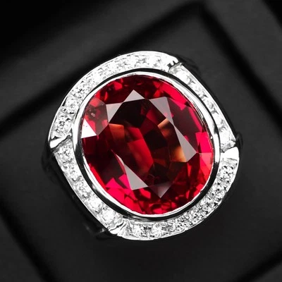 Sunset Red Padparadscha Sapphire 16Ct 925 Sterling Silver Handmade Bezel Rings - Image 1 of 4
