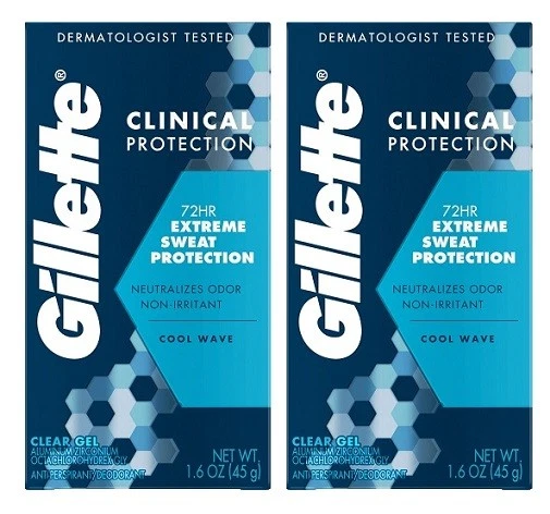 2 Gillette Clinical Antiperspirant Deodorant Clear GEL Cool Wave