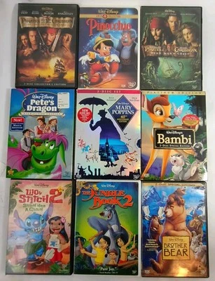 8 Disney Kids Movies DVD LOT  - Bambi, Pinocchio, Brother Bear, Pete's Dragon Foto 1 de 4