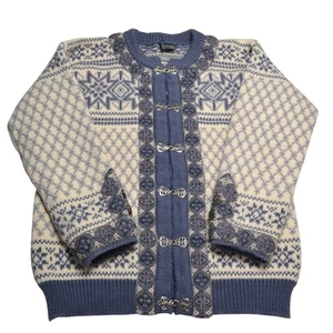 DALE OF NORWAY Wool Norwegian Sweater Cardigan Women XL Fair Isle Clasps - Picture 1 of 5
