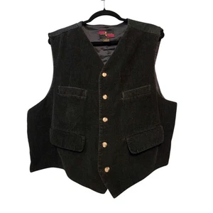 Vtg 80s Corduroy Vest Mens LG Black Pockets Buckle Academia Heritage Pioneer - Picture 1 of 8