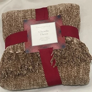 Charter Club Chenille Throw Blanket 50" x 60" Brown/Beige Fringe NWT - Picture 1 of 7