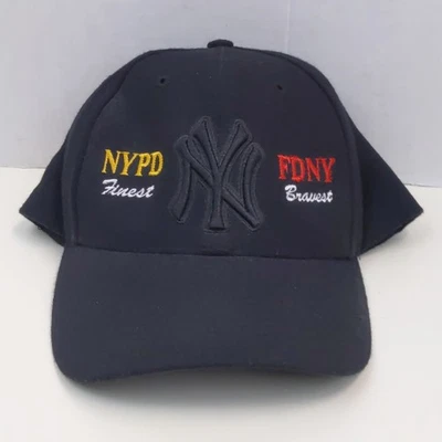 New York Yankees NYPD FDNY Finest Bravest Hat Twins Enterprise Adjustable Black - Image 1 of 4