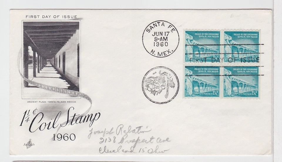 TurtlesTradingPost - Santa Fe 1-1/4 Cent Coils  #1054A- 1960 FDC Artcraft - Image 1 of 1