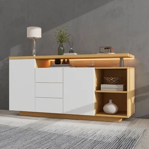 Sideboard mit LED Kommoden mit Schubladen Mehrzweckschrank Beistellschrank Weiß - Bild 1 von 11