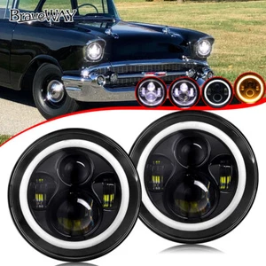 For Chevy Bel Air 1955 1956 1957 Pair Halo DRL Black 7inch Round Led Headlights - Foto 1 di 14
