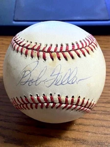 BOB FELLER 13 SIGNED AUTOGRAPHED OAL BASEBALL!  Indians!  HOF! - Picture 1 of 2