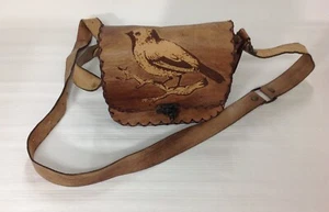 kleine echt Leder Umhängetasche Vintage Handarbeit punziert 70iger Retro Style - Bild 1 von 7