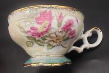Vintage Norleans Japan  Fancy Footed Lusterware Pink White Floral Coffee Teacup