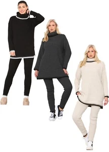 Damenhose genäht gestricktes Oberteil breites Bein 2-teiliges Coord Loungewear Set - Bild 1 von 6