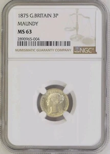 1875 Great Britain 3P Threepence Silver Maundy NGC MS63 - Only 9 Graded Higher - Picture 1 of 5