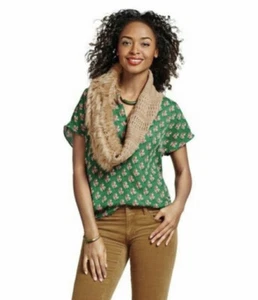 CAbi Womens Green Orange Floral Short Sleeve V-neck Blouse Size M - Picture 1 of 7