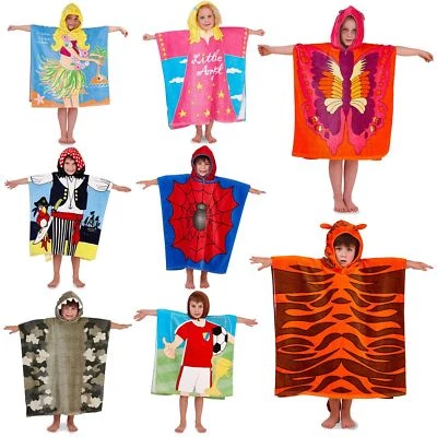 Kids Boys Girls Novelty Character Hooded Swim Beach Bath Towel Tiger Hula Poncho - Image 1 of 2