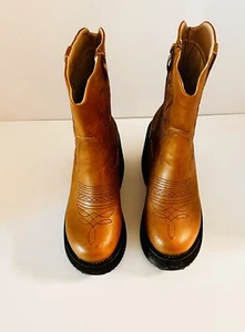 Women’s Brown Embroidered Wege Heel Thick Soled Boots Size 6 - Picture 1 of 6