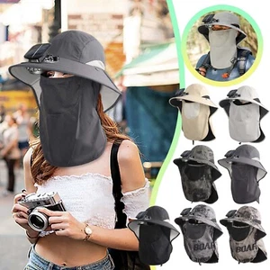 Outdoor Wide Brim Sun Hat With Solar Fan With Mask Solar Fan Outdoor Fishing - Picture 1 of 45