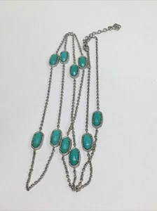 Kendra Scott Kelsie 20” Silver / Aqua Long Station Necklace CJ1-12 - Picture 1 of 5