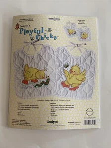NEW Baby Janlynns Playful Chicks Cross Stitch Bibs Adorable Nice Heirloom! - Picture 1 of 2