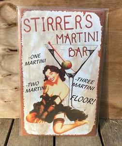Stirrer's Martini Bar TIN SIGN vtg retro ad metal poster dancing girl bar decor - Picture 1 of 2
