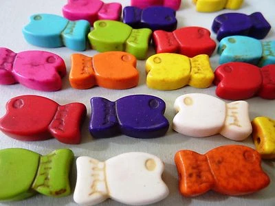 10 Fische Perlen Fischperlen Türkisperlen 20 x 11 mm Mix Mischung 2848 - Bild 1 von 2