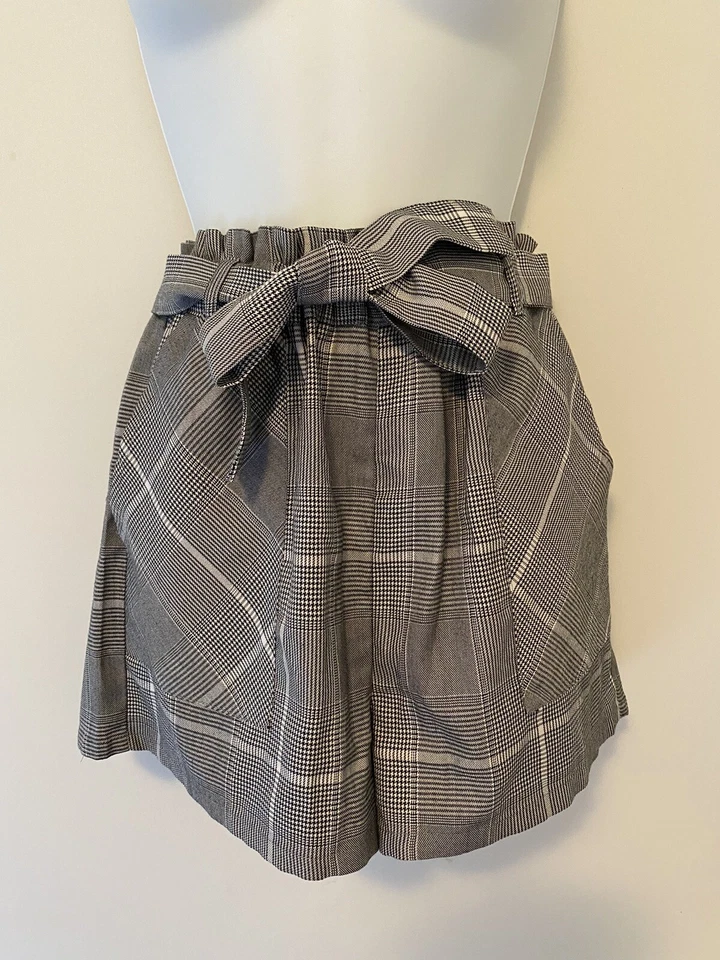 Хлопок на 10 S талии галстук середины подъема бумажный пакет гончая шорты черный белый чек - Изображение 1 из 4