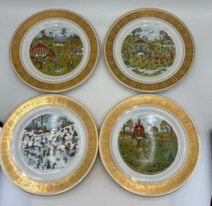 Franklin Porcelain 1979 Set Of 4 Dessert Plates by Jo Sickbert Seasons - Picture 1 of 10