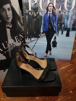 POLO RALPH LAUREN Sandalo n. 38.5 Vera Pelle Colore NERO Altezza tacco 5 Cm. - Immagine 1 di 4