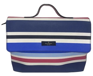 Kate Spade Multicolor Striped Polyvinyl Trifold Cosmetic Bag Clutch Blue Why Pnk - Picture 1 of 14