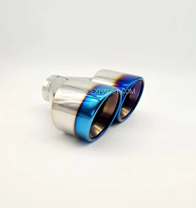Twin Blue Exhaust Tailpipe 4" Twin Burnt Effect Tip Polished Stainless Steel MIJ - Picture 1 of 10