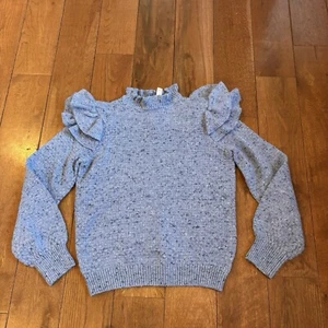 Girls Janie and Jack Ruffle Sweater Blue Wool Blend sz 10 - Picture 1 of 10