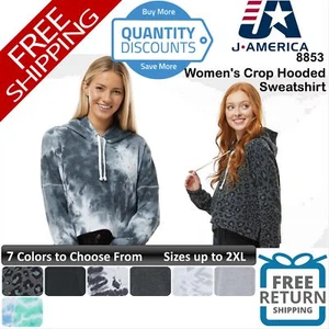 🔥 J. America Women Triblend Fleece Crop Hooded Sweatshirt Up To 2XL 8853 - Picture 1 of 43