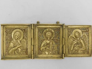 DEESIS TRÍPTICO ICONO - ICONO DE VIAJE BRONCE RUSIA HACIA 1850 - Imagen 1 de 6