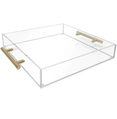 Acrylic Serving Tray With Gold Metal Handle, decorative Sturdy Spill Proof 12x12 - Image 1 of 4